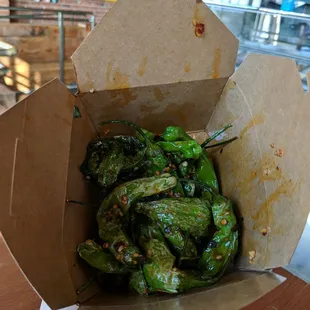 Flashed fried shishito peppers