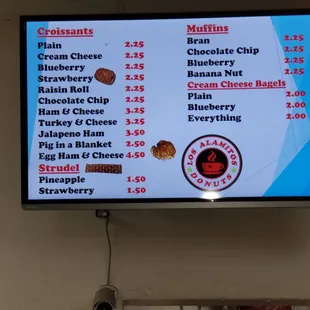 a menu on the wall