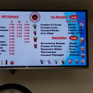 a menu on the wall