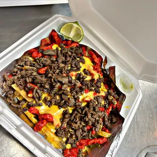 Asada Fries With Hot Cheetos