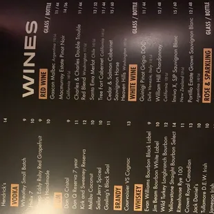 Wine and Spirits Menu