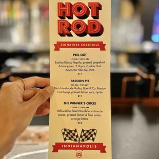 Signature cocktails menu