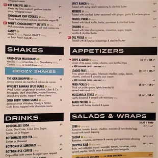 Menu 2/5/25: Sweets, Shakes, Drinks, Popcorn, Appetizers, Salads &amp; Wraps