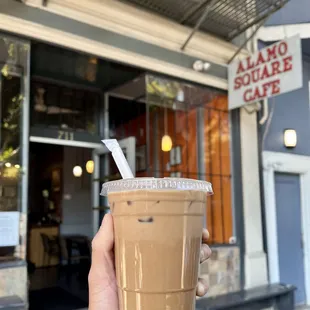 Small iced zebra mocha w/ oat milk :)