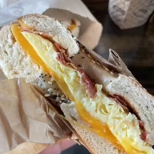 Breakfast bagel with bacon $10