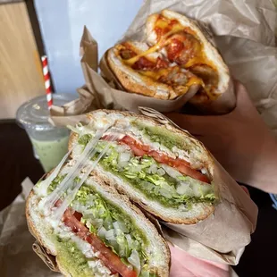 Pesto chicken sandwich and meatball sandwich