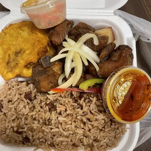 Griot Dinner with rice and peas