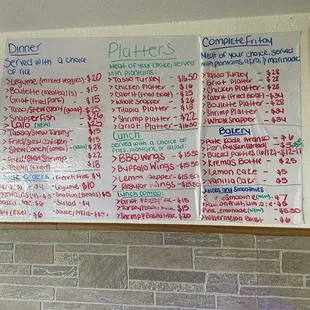 Menu with prices