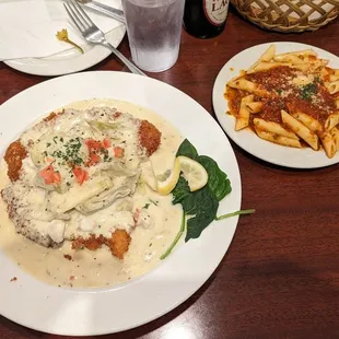 Chicken Collini, side of penne marinara