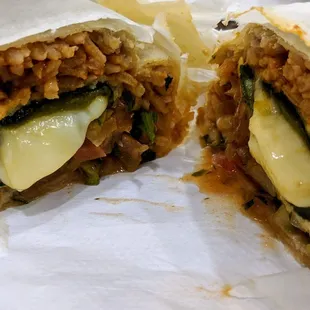 Chili Relleno with rice, beans and pico de gallo toppings, hold the shredded lettuce.