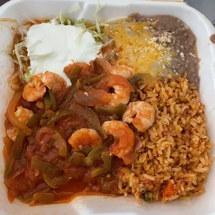 $11.50 shrimp ranchero plate #12. Shrimp no flavor but rice and beans were tasty