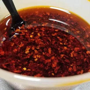 Chew Chou style hot sauce made with toasted pepper and vegetable oil