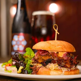 Smoked Beef Cheek Sandwich and a housemade Red IPA!