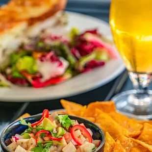 Ceviche of Petrale Sole and Rock Cod, delicately paired with vibrant Pico de Gallo, crunchy Red Cabbage &amp; zesty Pickled Fresno!