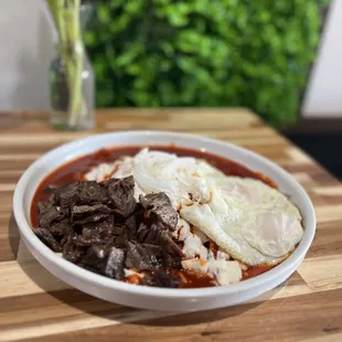 Chilaquiles Rojos over medium