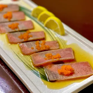 a long rectangular plate of food