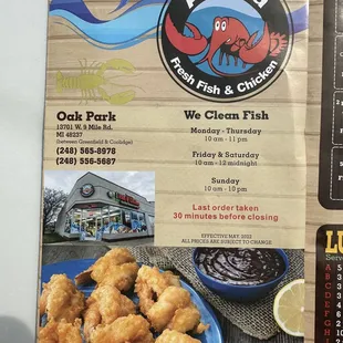 chicken wings and fried chicken, menu