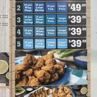 chicken wings and fried chicken, menu
