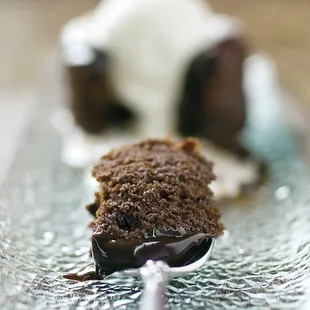 Gluten-Free chocolate lava cake with a scoop of Alaska Silk vanilla mousse