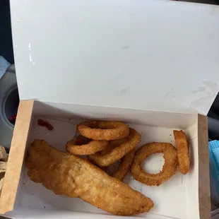 9$ For a big piece of fish and calamari rings!