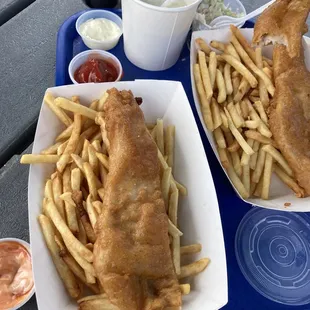 Cod fish and chips. Cup of clam chowder.