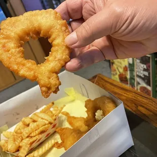 A Christmas Wreath Shrimp? The tasty fried shrimp is quite large &amp; tender. The breading is crispy.