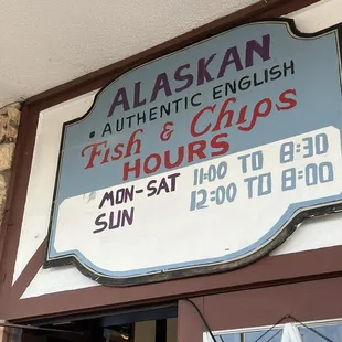 Hours (though another sign shows closed on Mondays)