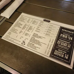 a menu on a table