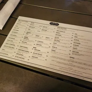 a menu on a table
