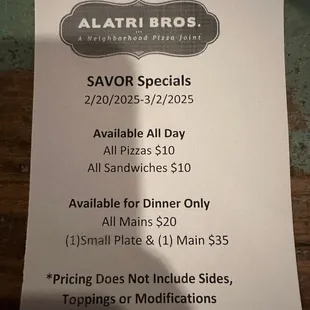 The claim of "all" pizzas and sandwiches was a scam!  They rudely explained I could only pick one