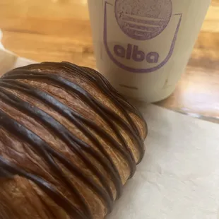 Chocolate croissant and black coffee