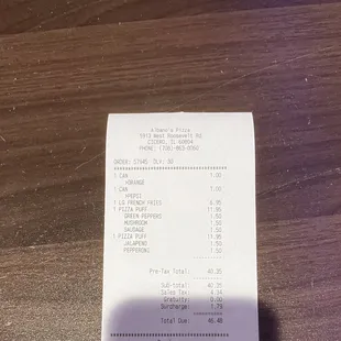 a receipt on a table