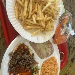 Fries and Huevos Rancheros plate