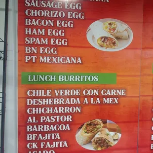 Burrito menu