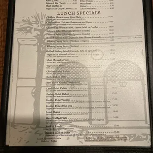 Lunch menu