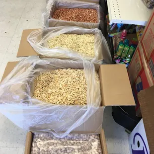 a variety of cereals in boxes