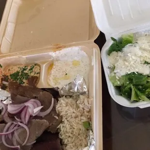 Gyro lunch plate to go - comes with everything pictured minus the coffee :)