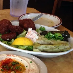 Kibbi, cabbage &amp; spinach rolls and falafels.