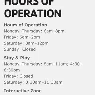 Hours from their website