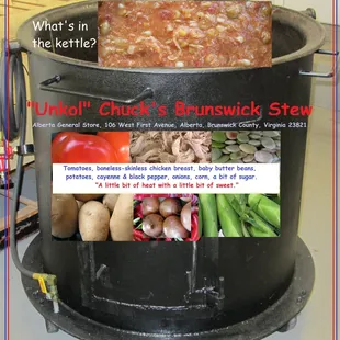 Made with boneless skinless chicken breast, tomatoes, potatoes, corn, baby butter beans. No beef, pork or squirrel! Gluten free.