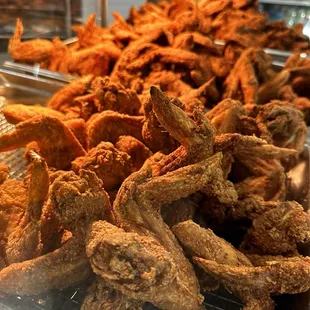 a display of fried chicken
