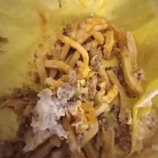 look at all that melted cheese and beef. even the green sauce didn't help it