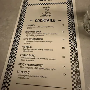 Cocktail menu - 12/20/2024