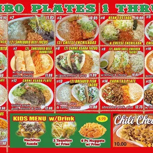 Large selection of combination plates and kids menu also added chili cheese fries to the menu