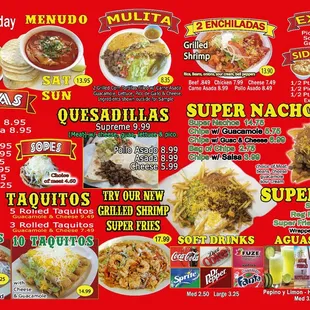 Different options on the menu and selection to choose from.