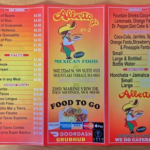 a menu for a mexican restaurant