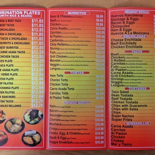 the menu of the restaurant