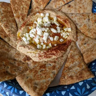 Hummus with feta and wheat pita