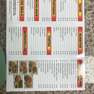 a menu for a mexican restaurant