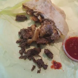 Meat was not grilled, more like over seasoned shredded beef mixed with boiled meat.